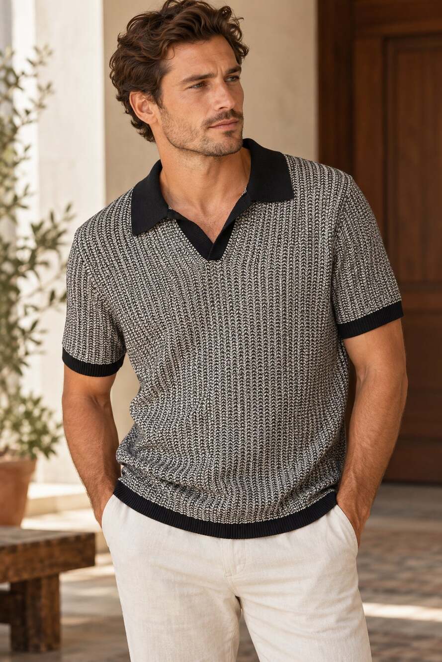 Taylor Stitch Open Collar Knit Sweater Polo Cotton Linen Short Sleeve Sz 40 (M)